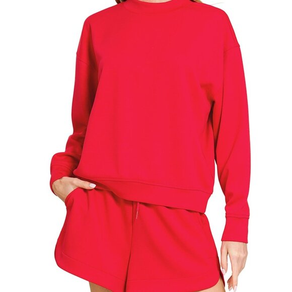Zenana Scuba Long Sleeve Sweatshirt and Shorts Set - Picture 1 of 3